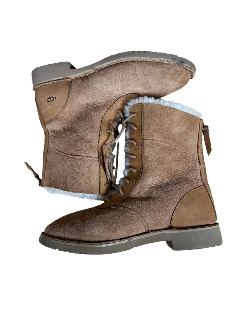UGG Australia Daney Fully Lined Warm Lace-Up Suede Boots Chestnut Women's Size 7